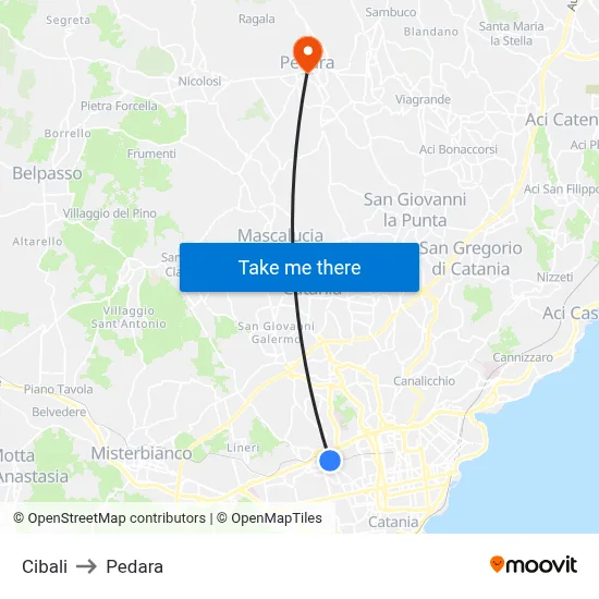 Cibali to Pedara map