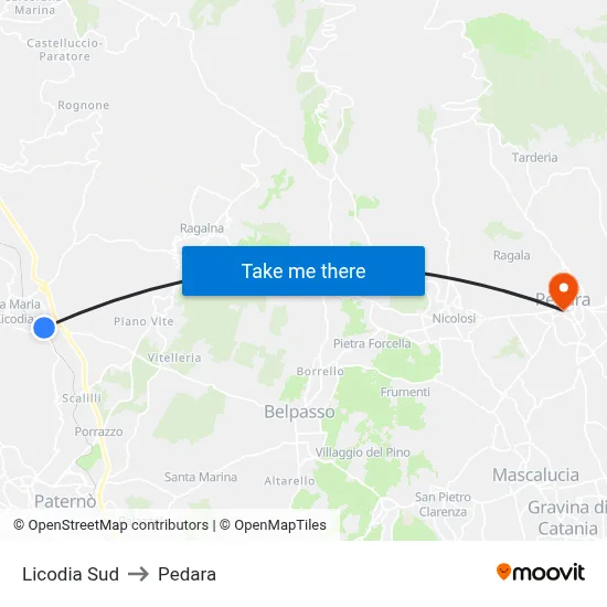 Licodia South to Pedara map