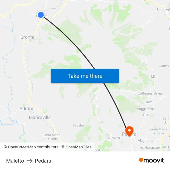Maletto to Pedara map