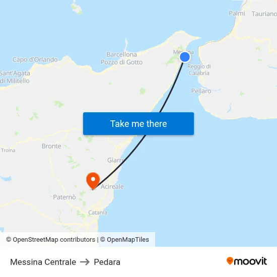 Messina Centrale to Pedara map