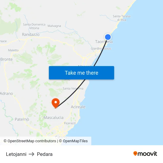 Letojanni to Pedara map