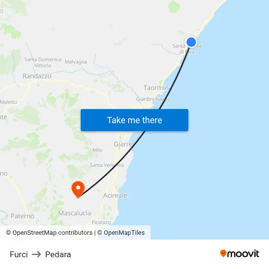 Furci to Pedara map