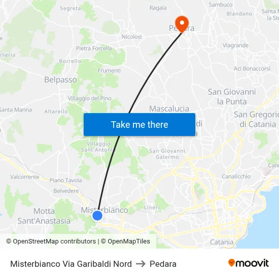 Misterbianco Via Garibaldi Nord to Pedara map
