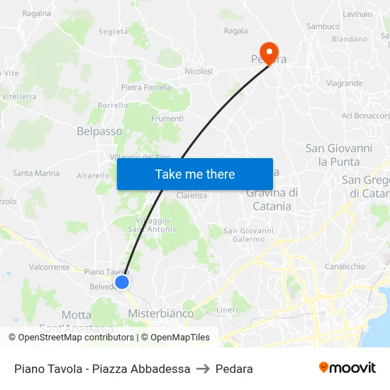 Piano Tavola - Piazza Abbadessa to Pedara map