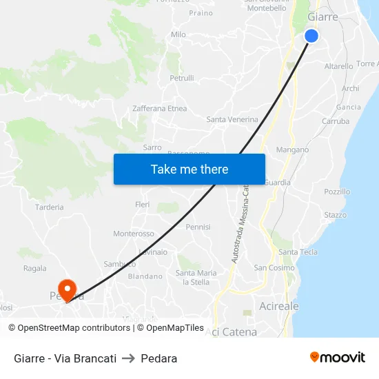 Giarre - Via Brancati to Pedara map