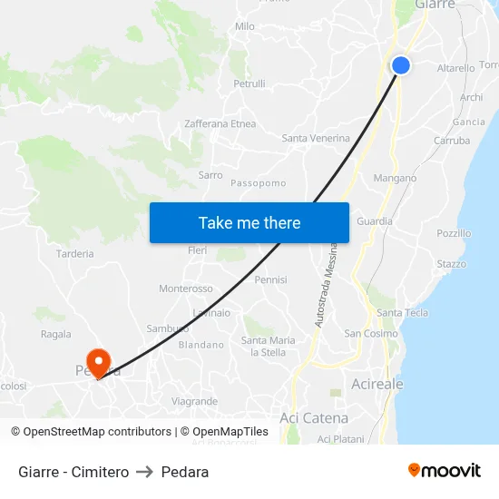 Giarre - Cimitero to Pedara map