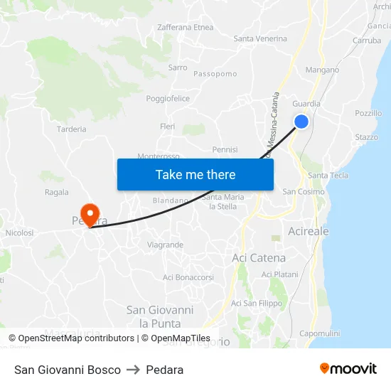 San Giovanni Bosco to Pedara map