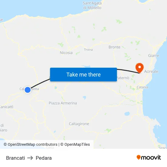 Brancati to Pedara map