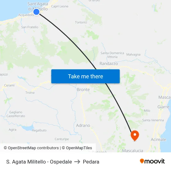 Sant'Agata Militello - Hospital to Pedara map
