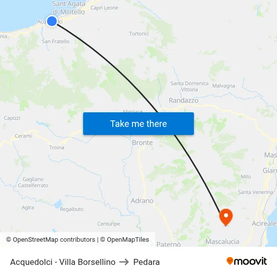Acquedolci - Villa Borsellino to Pedara map
