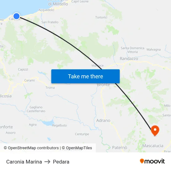 Caronia Marina to Pedara map