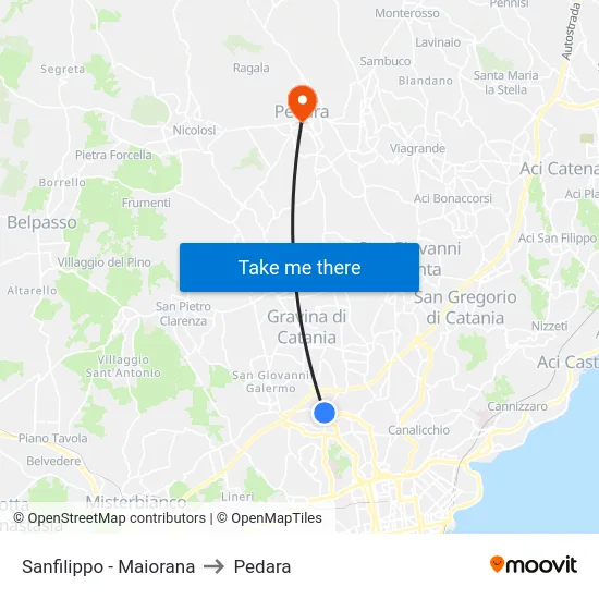 Sanfilippo - Maiorana to Pedara map
