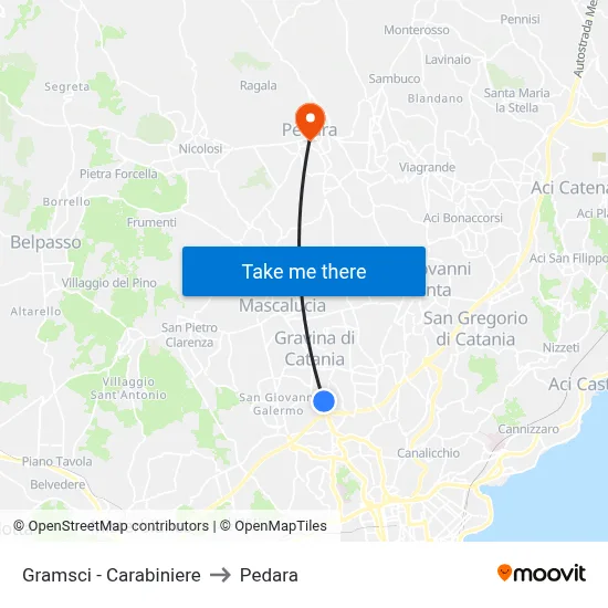 Gramsci - Carabiniere to Pedara map