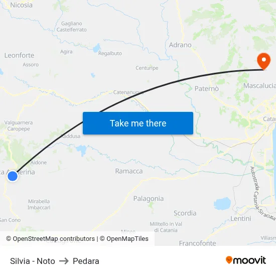 Silvia - Noto to Pedara map