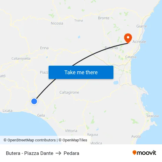 Butera - Dante Square to Pedara map
