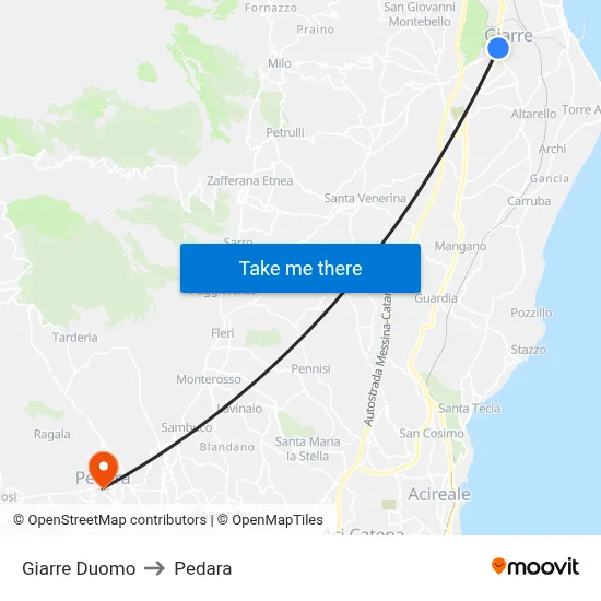 Giarre Duomo to Pedara map