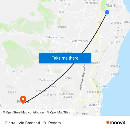 Giarre - Via Brancati to Pedara map