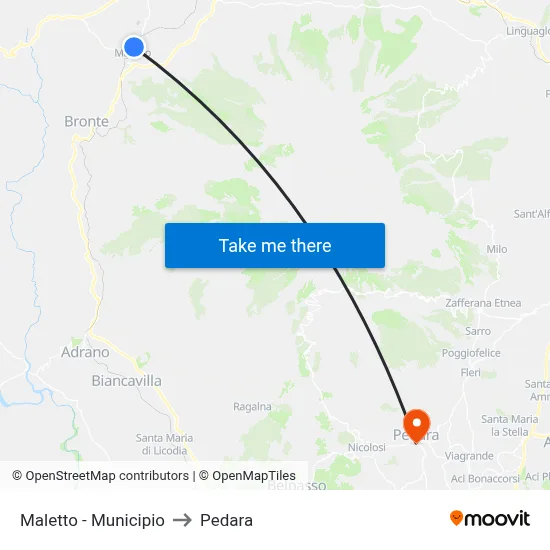 Maletto - Municipio to Pedara map