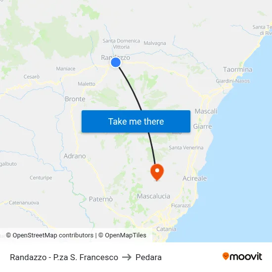 Randazzo - P.za S. Francesco to Pedara map