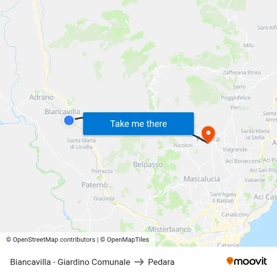 Biancavilla - Giardino Comunale to Pedara map