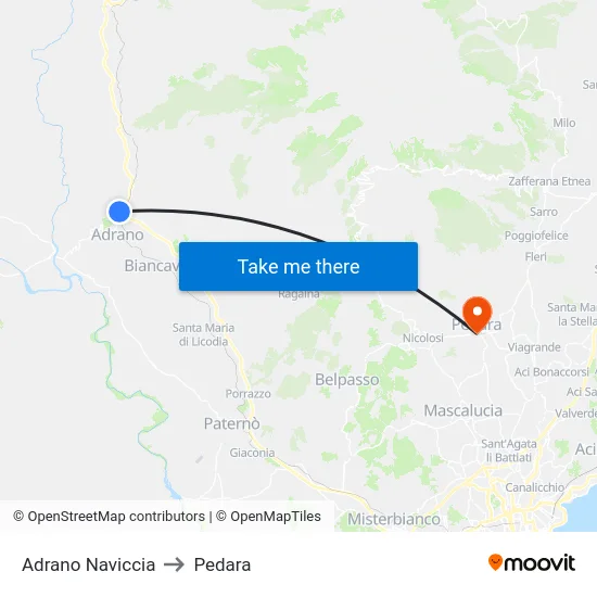 Adrano Naviccia to Pedara map
