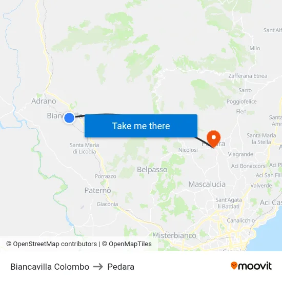 Biancavilla Colombo to Pedara map