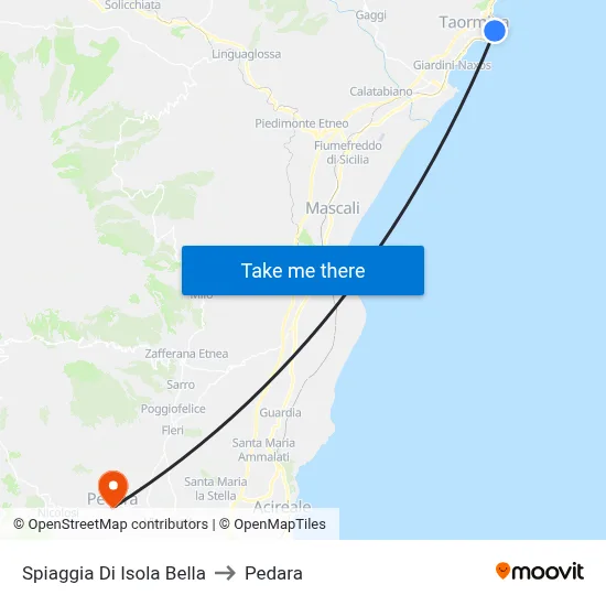 Spiaggia Di Isola Bella to Pedara map