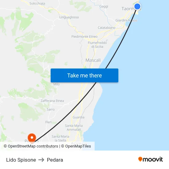 Spisone Beach to Pedara map