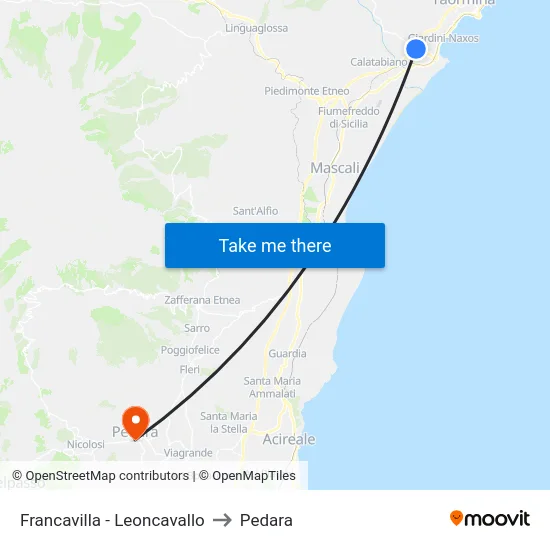 Francavilla - Leoncavallo to Pedara map