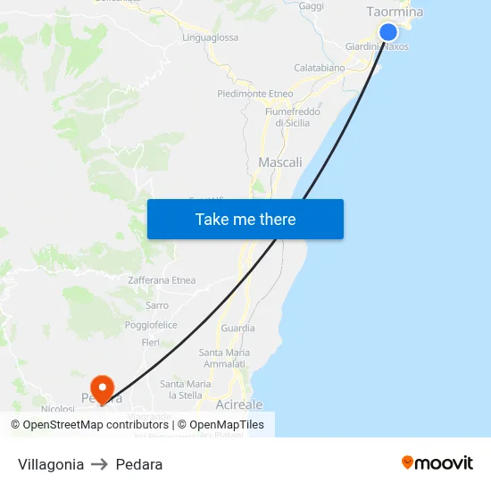 Villagonia to Pedara map