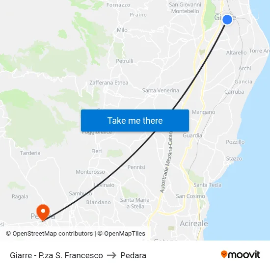 Giarre - P.za S. Francesco to Pedara map