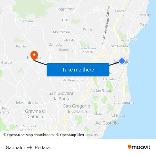 Garibaldi to Pedara map