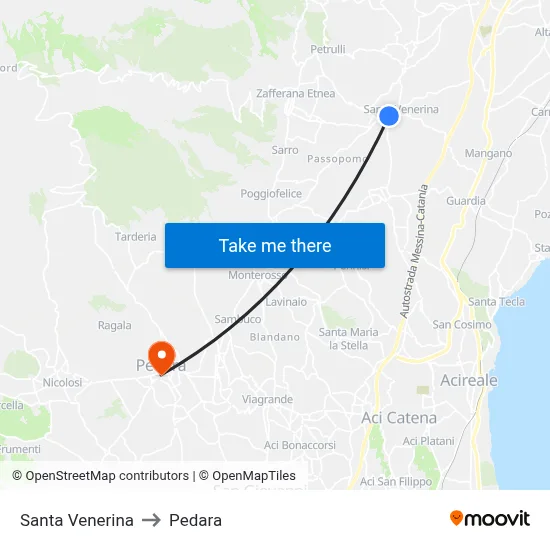 Santa Venerina to Pedara map
