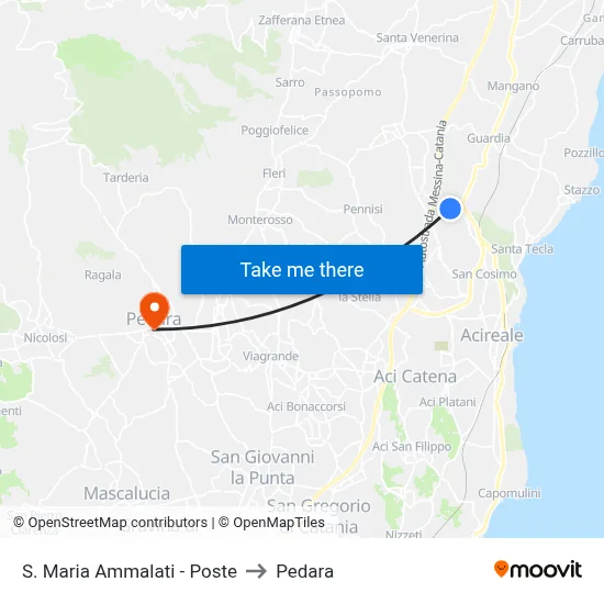 S. Maria Ammalati - Poste to Pedara map