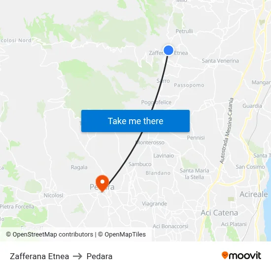 Zafferana Etnea to Pedara map
