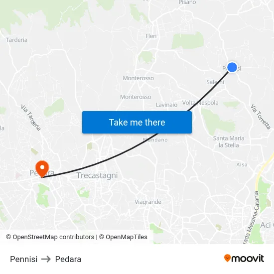 Pennisi to Pedara map
