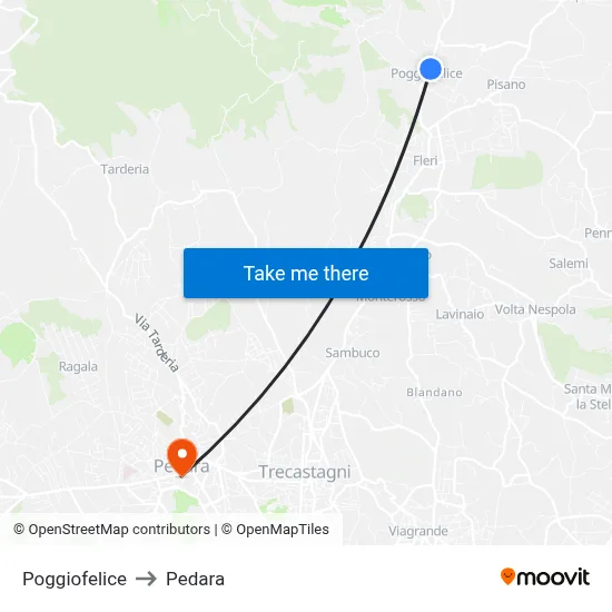 Poggiofelice to Pedara map