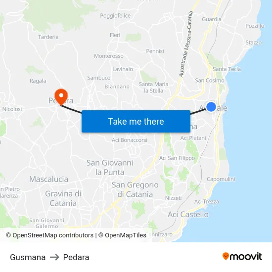 Gusmana to Pedara map