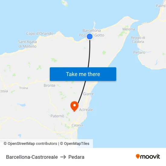 Barcellona-Castroreale to Pedara map