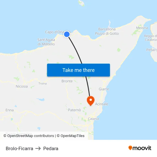 Brolo-Ficarra to Pedara map