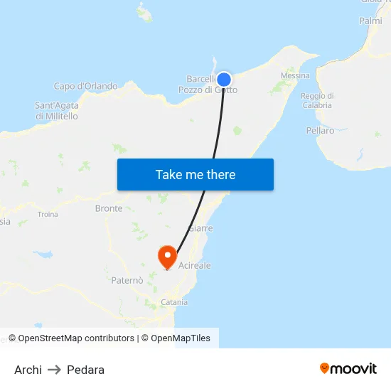 Archi to Pedara map