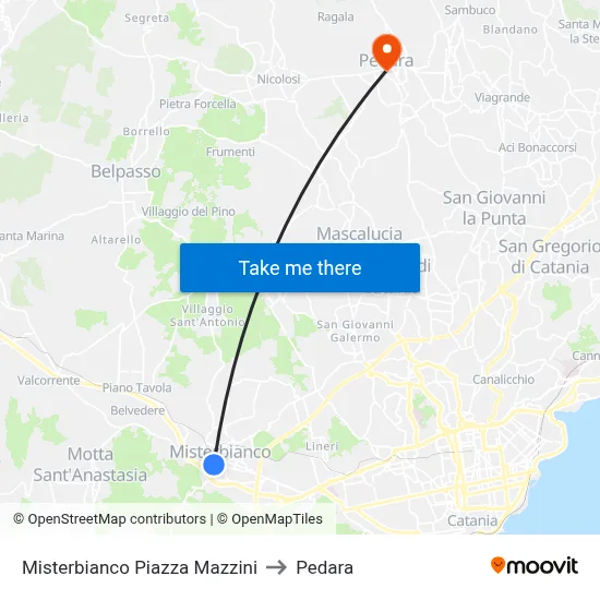 Misterbianco Piazza Mazzini to Pedara map