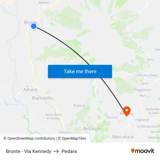 Bronte - Via Kennedy to Pedara map