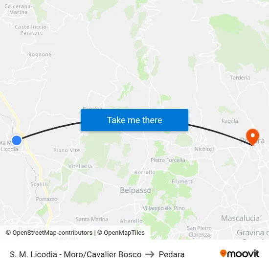 S. M. Licodia - Moro/Cavalier Bosco to Pedara map