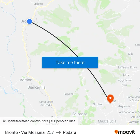 Bronte - Via Messina, 257 to Pedara map