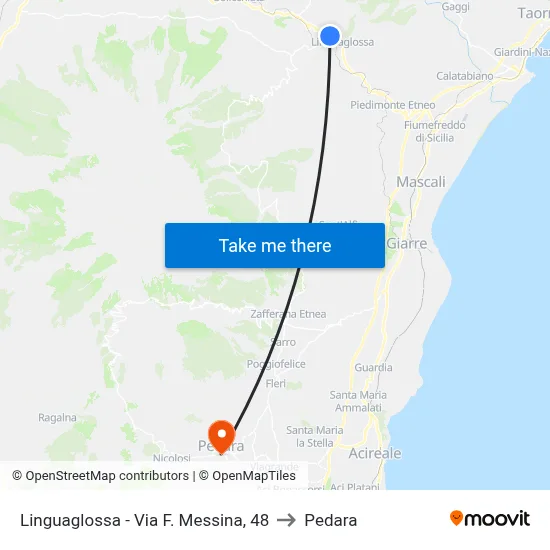 Linguaglossa - F. Messina Street, 48 to Pedara map