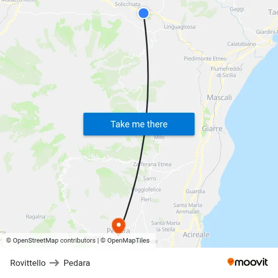 Rovittello to Pedara map