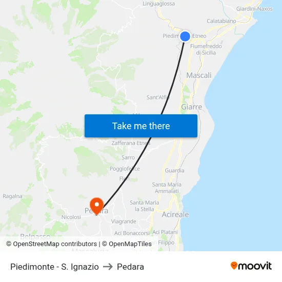 Piedimonte - S. Ignazio to Pedara map
