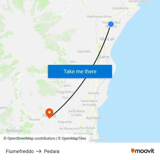 Fiumefreddo to Pedara map