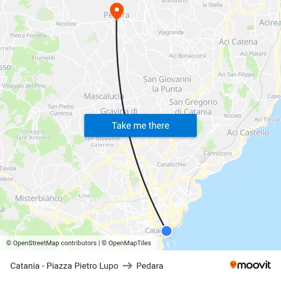 Catania - Piazza Pietro Lupo to Pedara map
